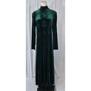 Vintage On The Verge Y2K 90s Emerald Green Embossed Mock Neck Maxi Dress Medium
